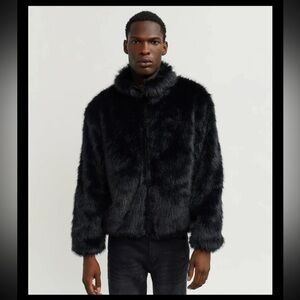 NWOT Reason Faux Fur Jacket Coat Men’s M Black